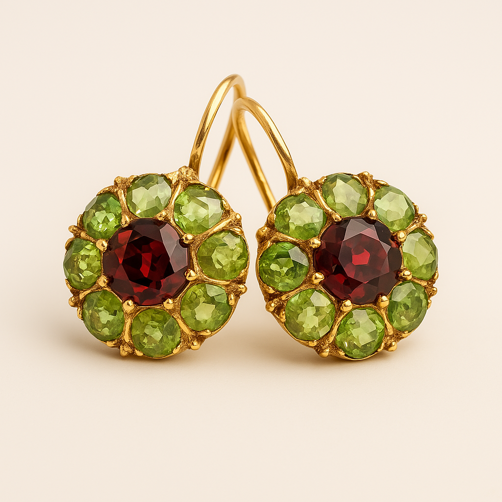 Vintage Rounded Green & Red Crystal Earrings