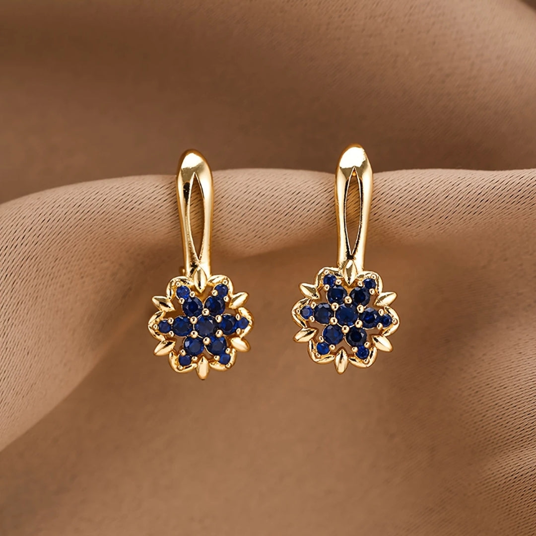 Blue Crystal Daisy Gold Earrings