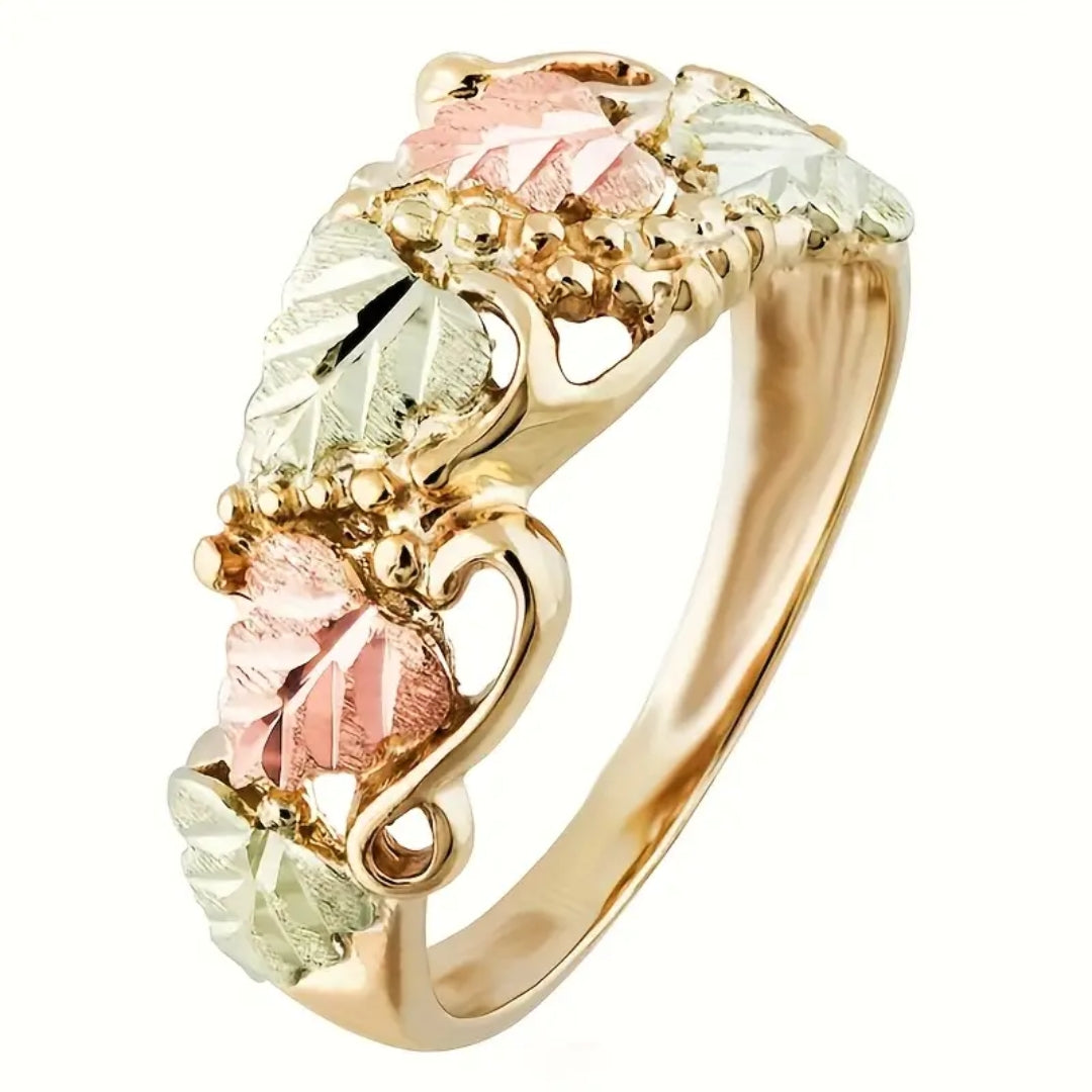 Green & Pink Enamel Gold Ring