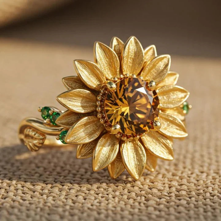 Exotic Sunflower Gold Ring